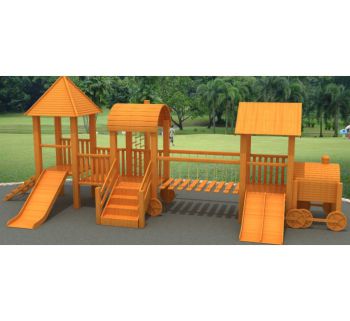 Bộ cầu trượt xích đu liên hoàn gỗ 04